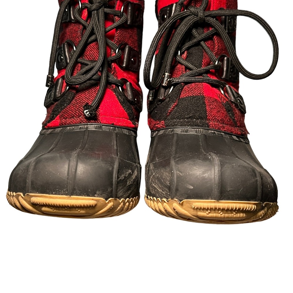 Tommy Hilfiger Buffalo Plaid Duck Rain Water Boots 8 Red Black Holiday Christmas - Picture 5 of 11